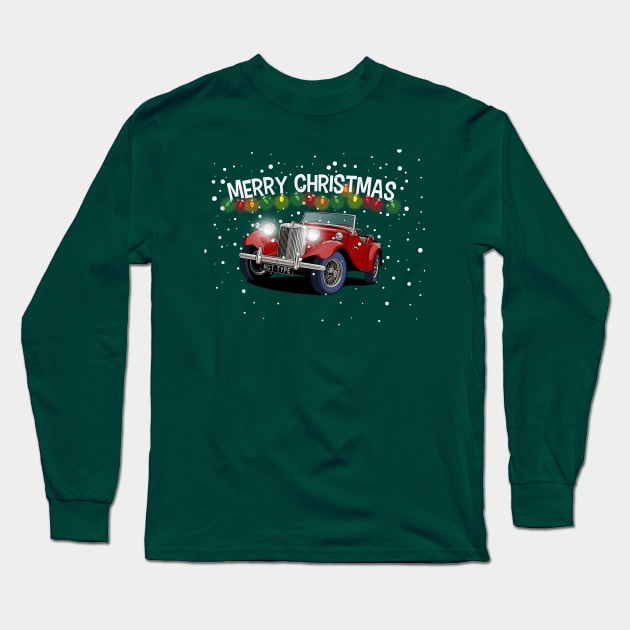 MG T Type Vintage Car Merry Christmas Long Sleeve T-Shirt by Webazoot